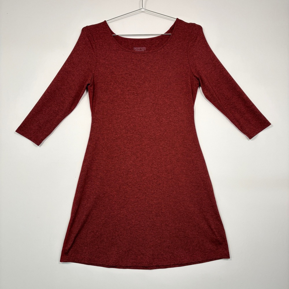 Patagonia Womens A-Line Dress S Red 3/4 Sleeve Heathered Scoop Neck Tulip Back
